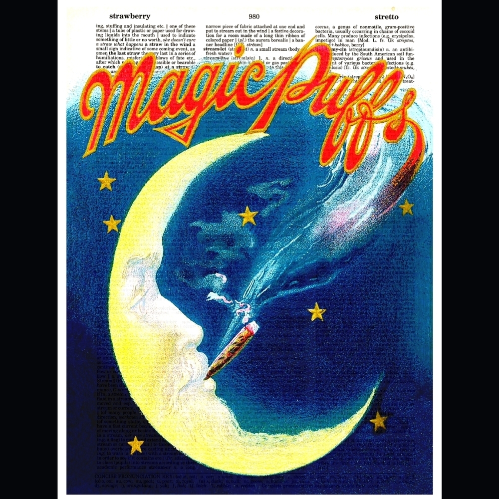 Vintage Moon Smoking Stars Dictionary Art Print